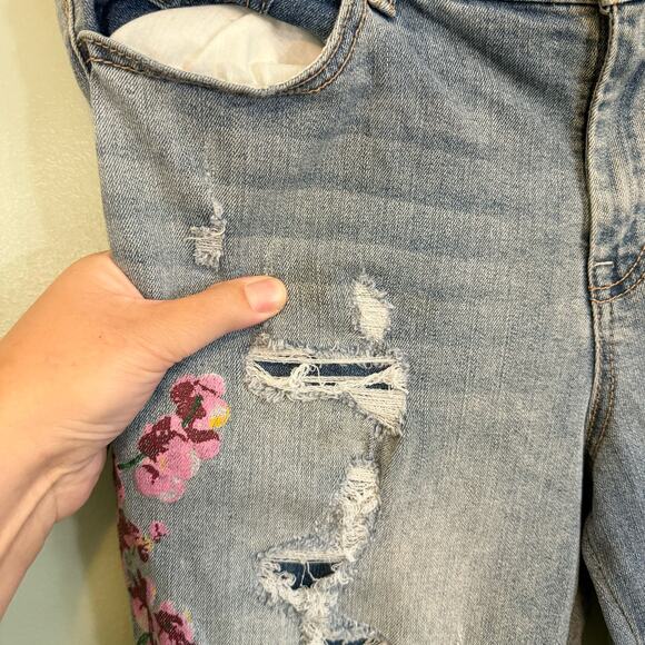 Jessica Simpson Jeans Womens 32 Cotton Blend Floral Distress Denim Pants Blue - Picture 6 of 10